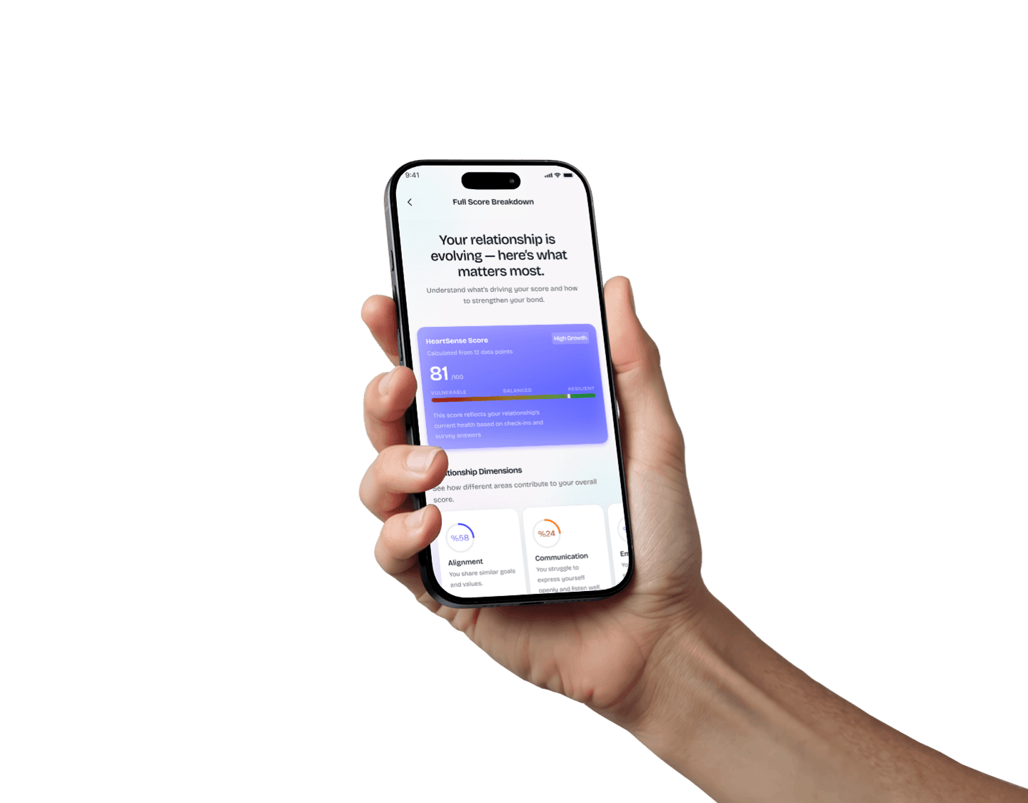 Hand holding iPhone showing the Jenora AI app